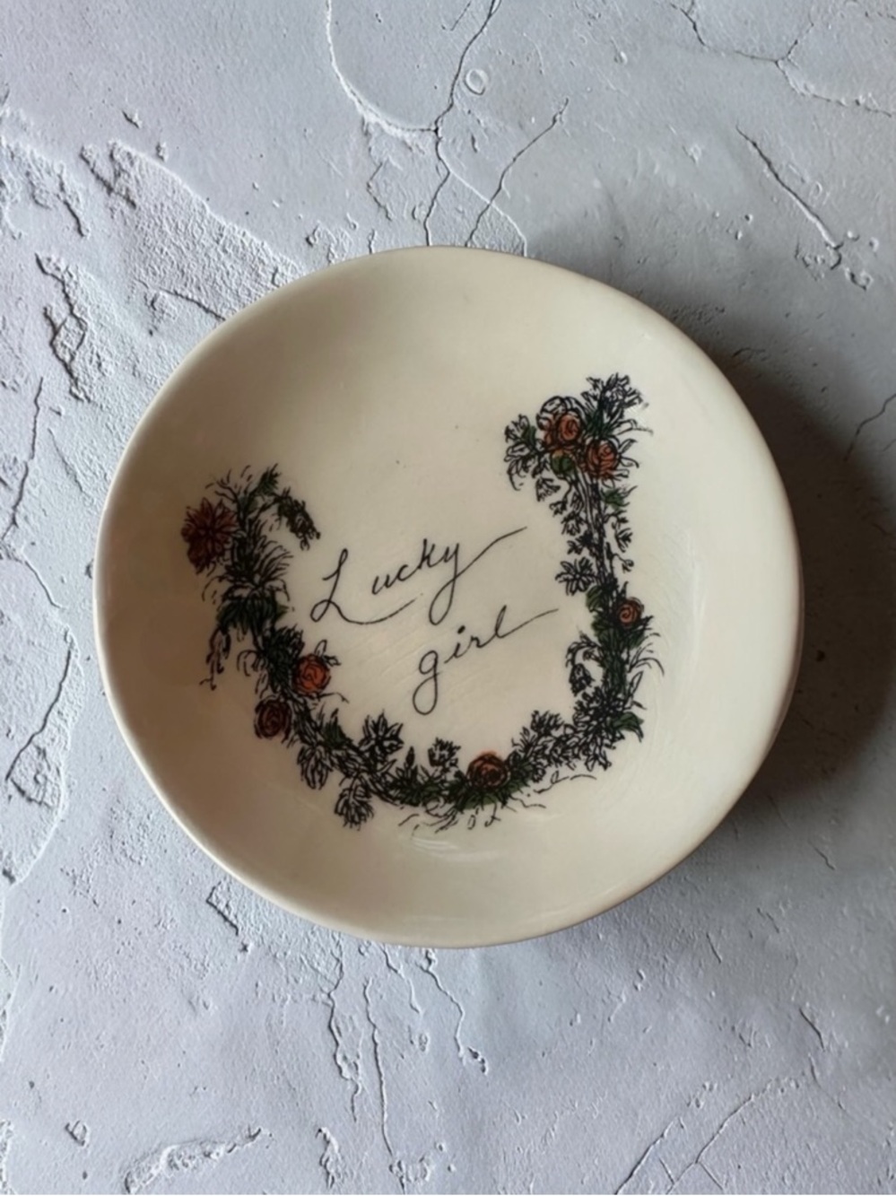 Creative Co-Op Lucky Girl Floral Trinket Tray